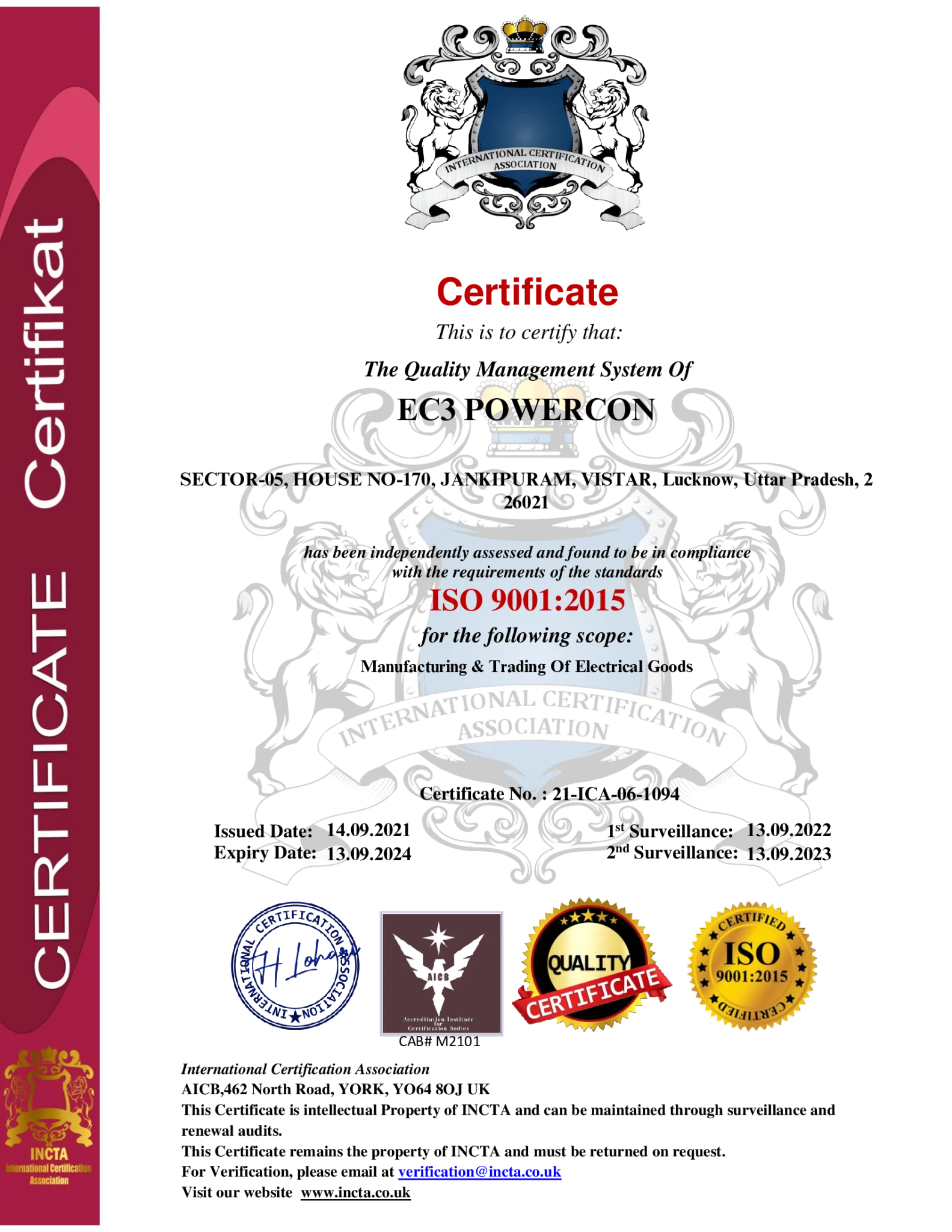 EC3 POWERCON Certificate
